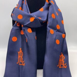 Ralph Lauren Navy and Orange Silk Scarf 58”x11”
